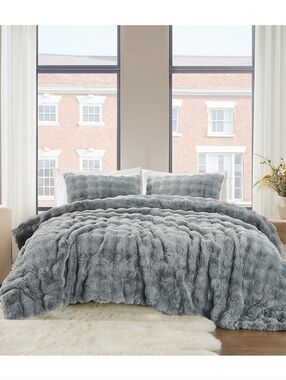 Brooklyn Loom Cozy Faux Fur Plush Comforter Set - Gray